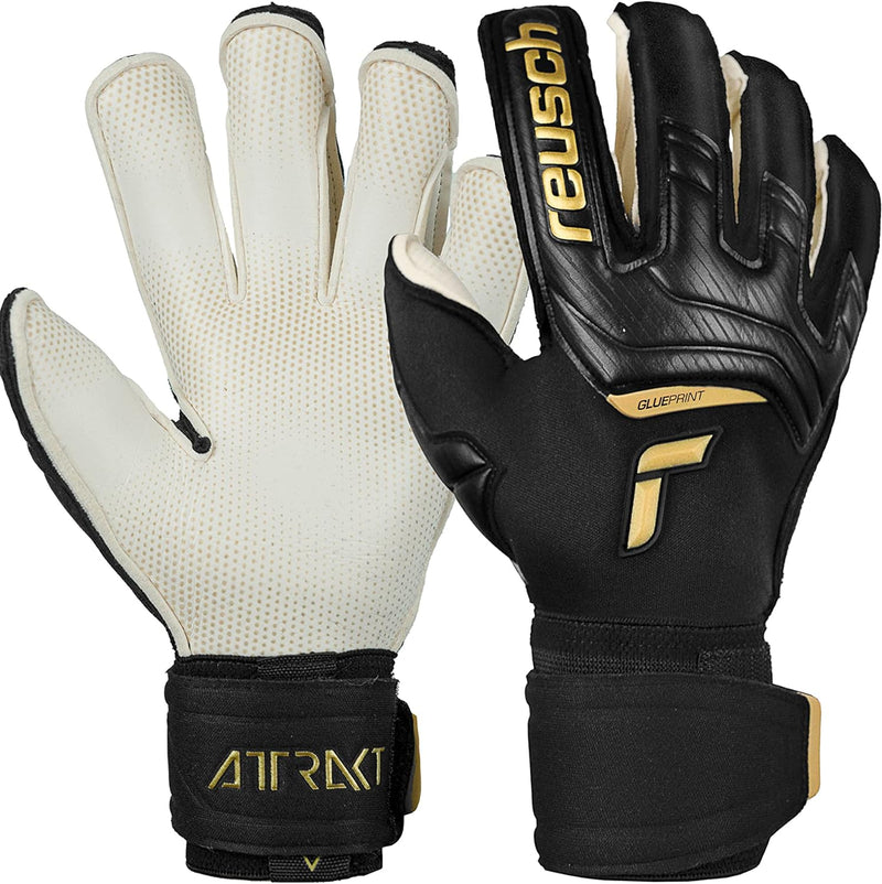 Reusch Herren Attrakt Glueprint Unisex Torwarthandschuhe mit Aussennaht Schnitt und Grip Gold X Bela