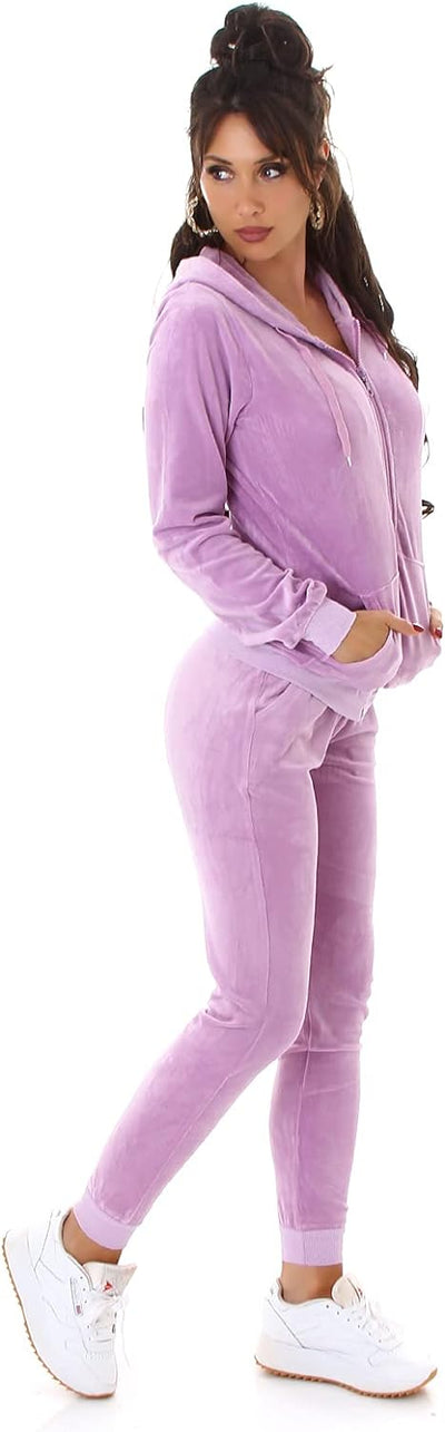 Jela London Damen Jogginganzug Trainingsanzug Hausanzug Freizeit Velours Samt Zweiteiler Set Jacke H