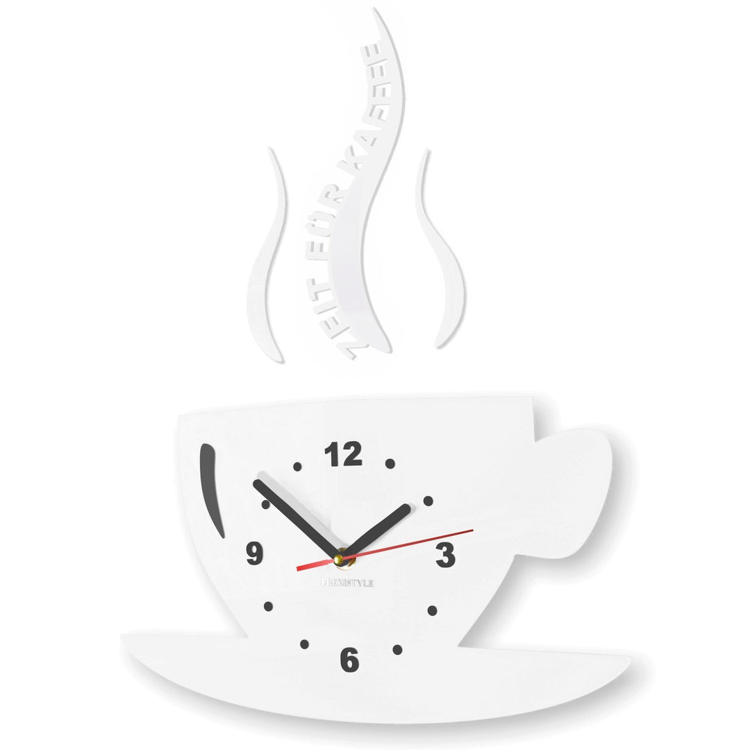 FLEXISTYLE Tasse Zeit für Kaffee Moderne Küche Wanduhr, 3D römisch, wanduhr deko (Weiss), Weiss