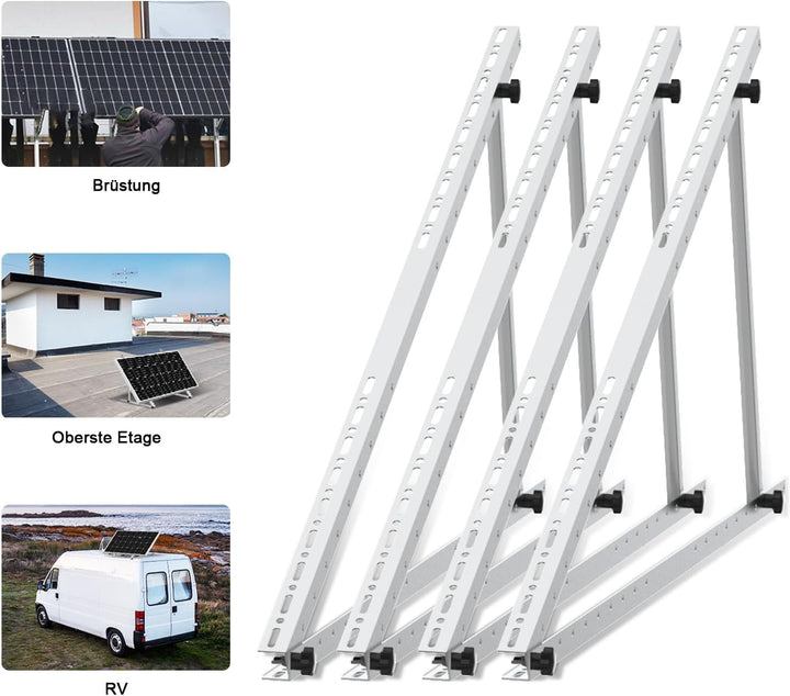 Solarpanel Halter 118cm Aluminium Balkon Kraftwerk Halterung mit verstellbarem Winkel 0-90°, 100W-80