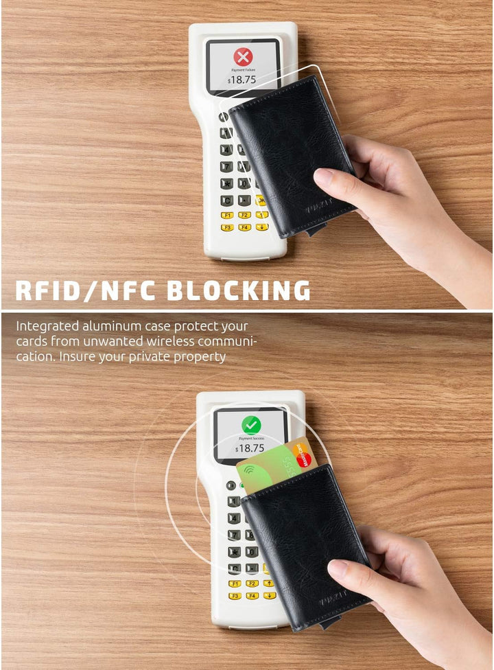 VULKIT Kreditkartenetui für Herren Geldbörse Leder RFID Schutz Geldbeutel Wallet Klein mit 3 Steckpl