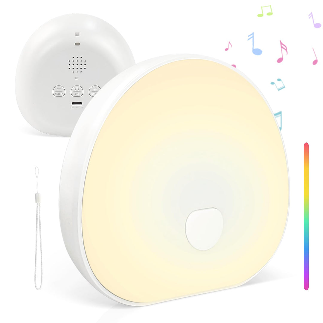 White Noise Machine Baby, Tragbare Einschlafhilfe Babys mit weissem Rauschen, 7 Bunte Licht, Beruhig