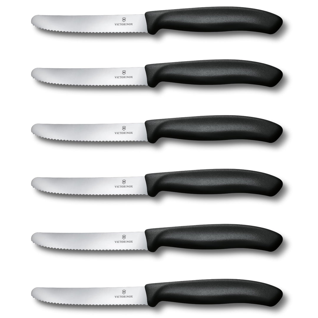 Victorinox 6 Stück Tafelmesser Brotzeitmesser Swiss Classic (Schwarz, One Size) Schwarz