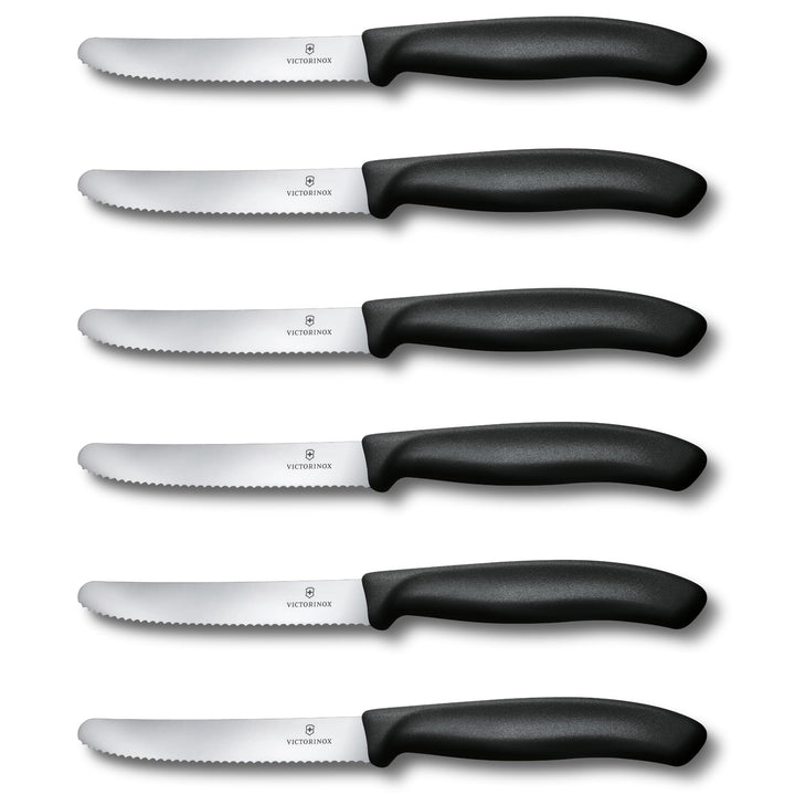 Victorinox 6 Stück Tafelmesser Brotzeitmesser Swiss Classic (Schwarz, One Size) Schwarz