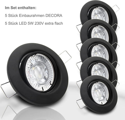 trendlights24 Decora Decken Einbaustrahler flach 35 mm 230V 5er Set - LED Spots je 5W Neutralweiss 4