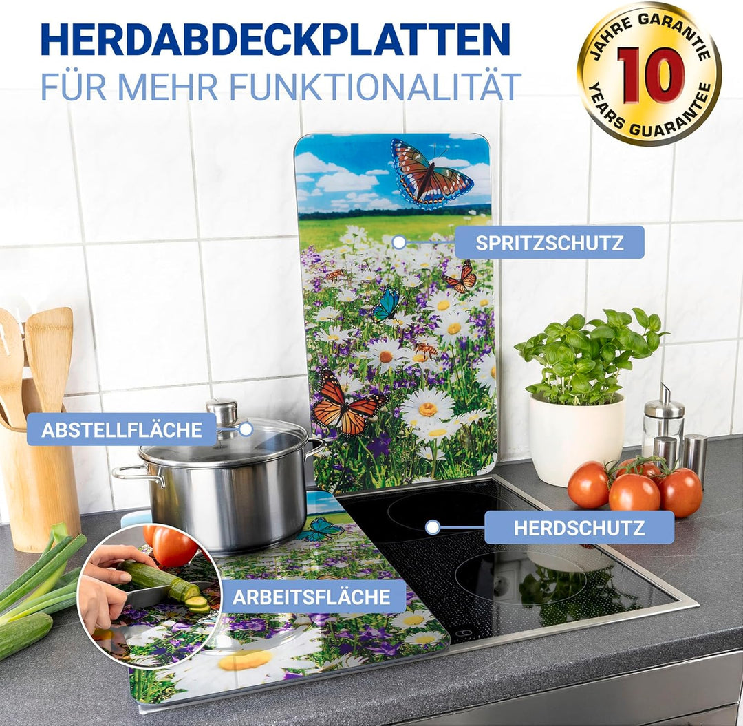 Maximex Herdabdeckplatte Universal Sommerwiese - 2er Set, Abdeckplatten für alle Herdarten, Gehärtet