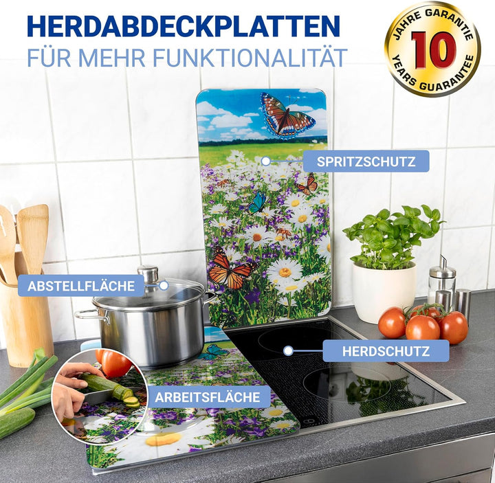 Maximex Herdabdeckplatte Universal Sommerwiese - 2er Set, Abdeckplatten für alle Herdarten, Gehärtet