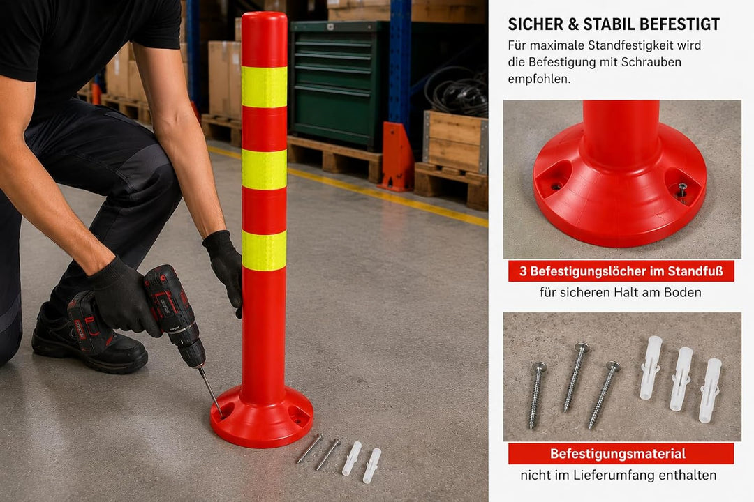 10er Sparset Absperrpfosten aus Kunststoff - Höhe 72,5cm reflektierend Absperrung für Lagerhalle, Pa