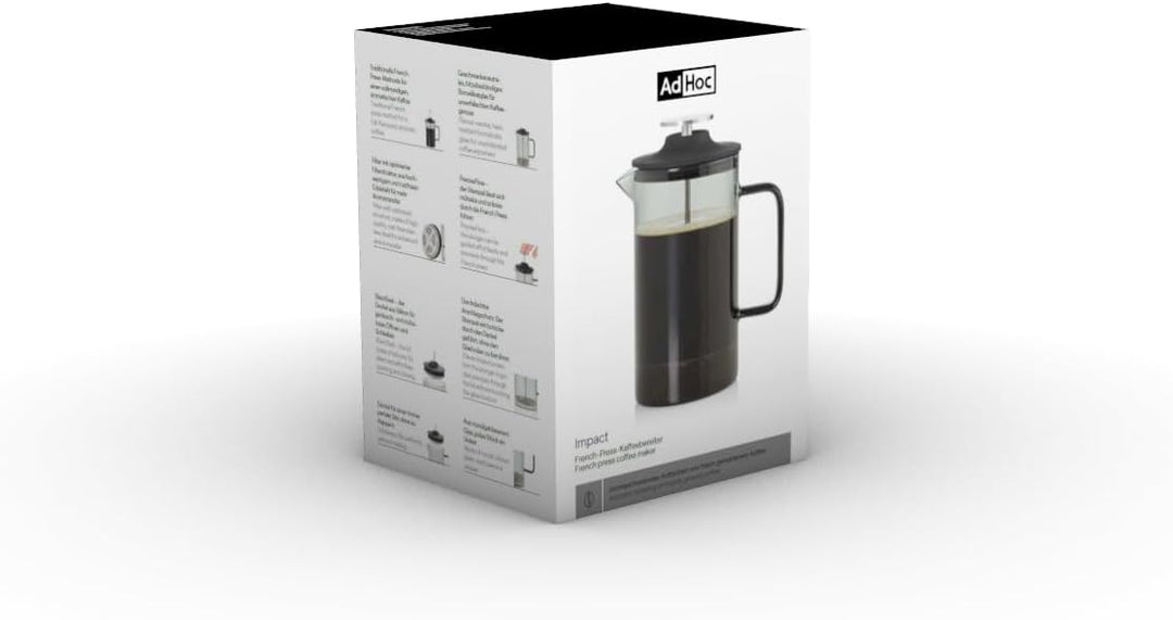 AdHoc MC80 French-Press-Kaffeebereiter Impact | 600 ml | Mundgeblasenes Borosilikatglas & Edelstahlf