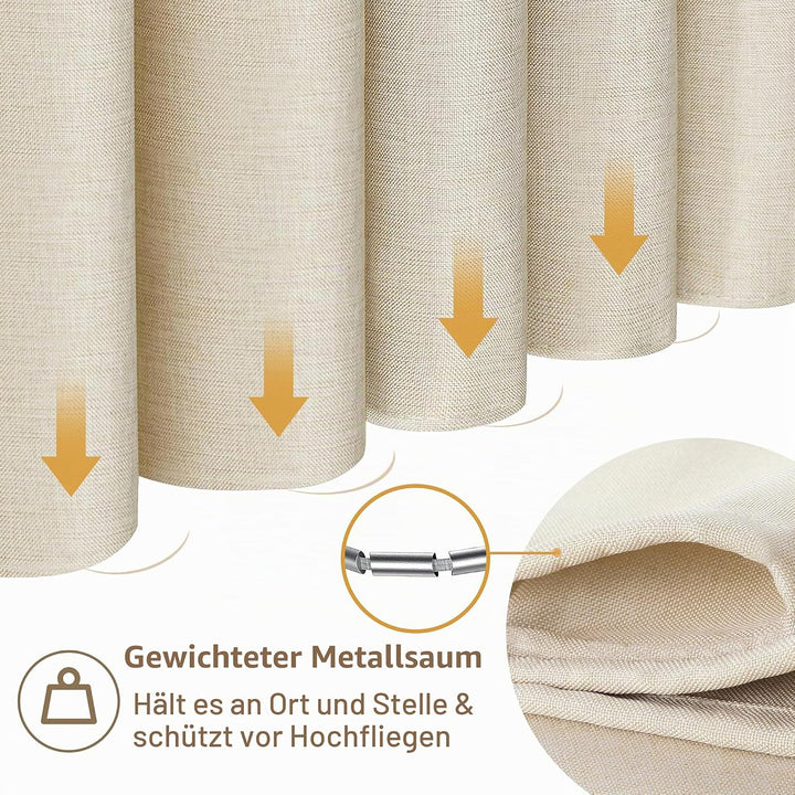 VANZAVANZU Duschvorhang Leinen mit Metall Duschvorhangringe Stoff Textil Badewannenvorhang Anti Schi