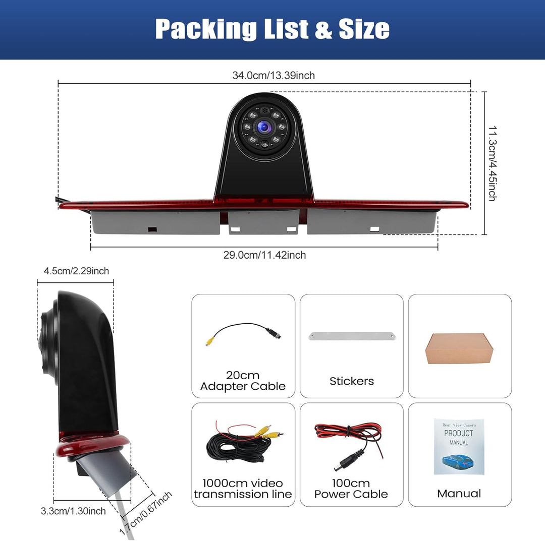 SIXWIN 720P Rückfahrkamera mit Bremsleuchte, Auto Rückfahrkamera für Mercedes Sprinter 2006-2019,140