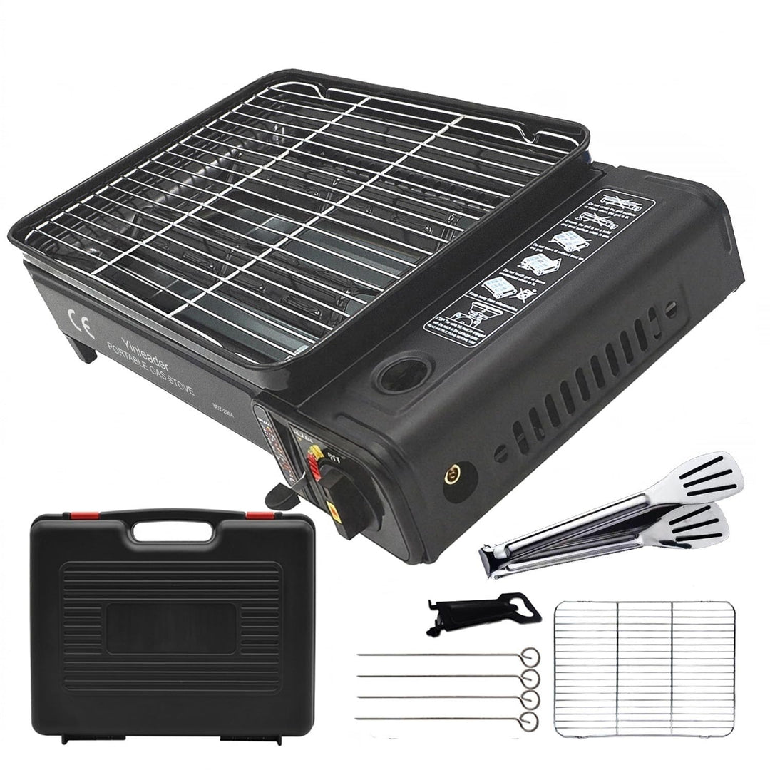 Yinleader Tragbarer Grill für Camping, Grill-Set mit Grillzubehör und Tablett, Edelstahl-Material, i