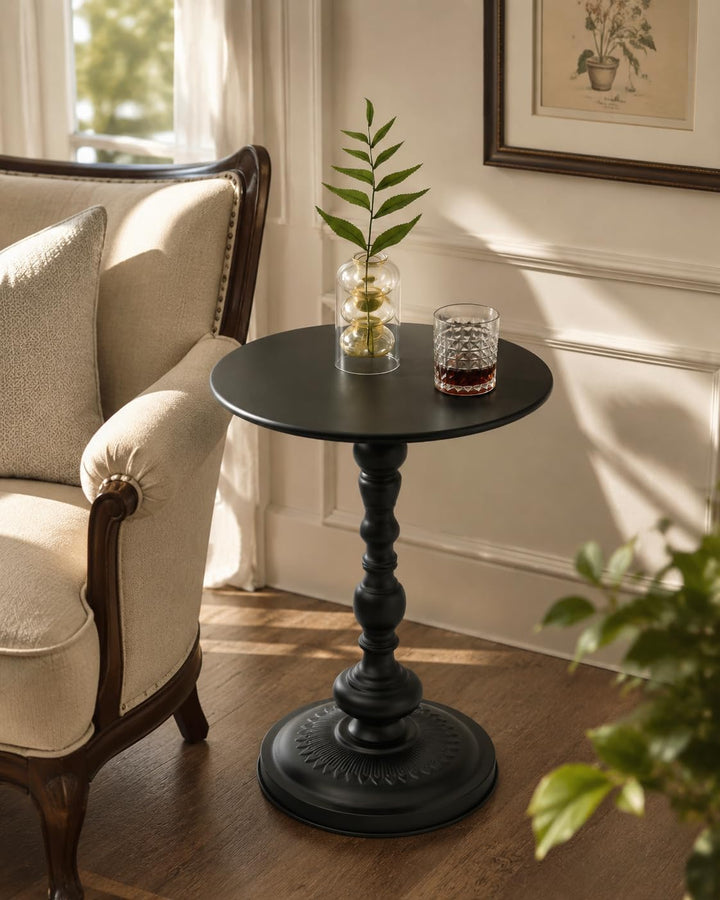 Couchtisch Schwarz Rund, 2er Set Beistelltisch Rund für Wohnzimmer, Vintage Sofatisch, Kleiner Beist