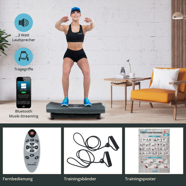 Skandika 4D Vibrationsplatte V2000 Grau | 4D Vibration bis zu 35 Hz, Curved Technology, Bluetooth-La