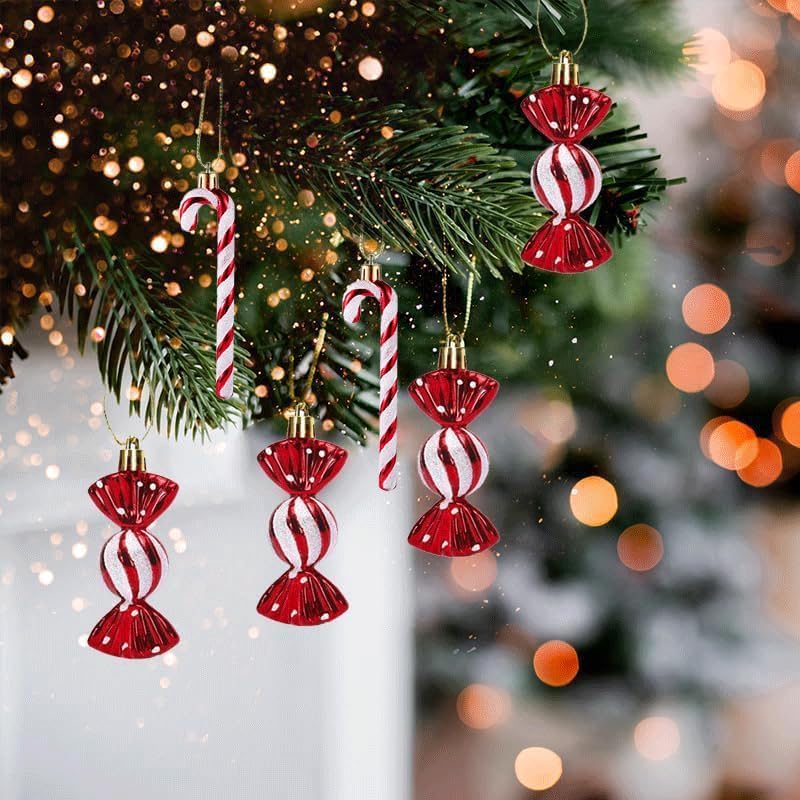 18 Stück Zuckerstangen Weihnachten Deko Weihnachtsbaum Anhänger Zuckerstangen Deko Glitzer Christbau