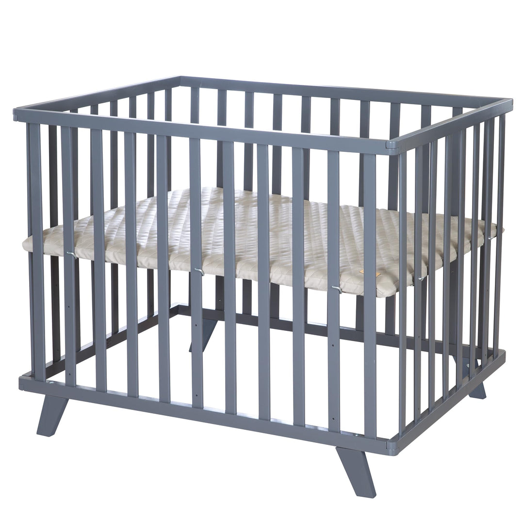 roba Laufgitter 75 x 100 cm aus Holz anthrazit - Laufstall für Babys inkl. Schutzeinlage Greyish ges