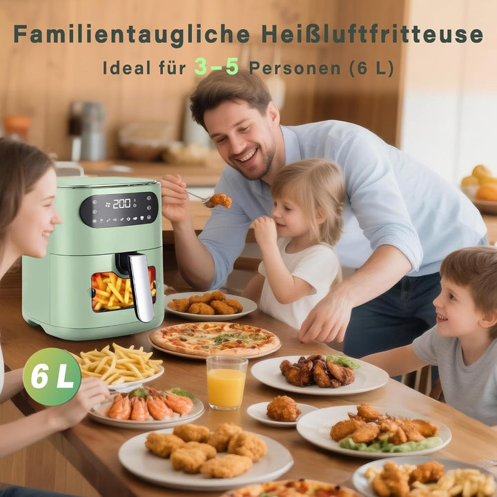Citybee Airfryer Heissluftfritteuse 6L Sichtfenster - 7 Garprogramme 11 Funktionen Leise Heissluftfr