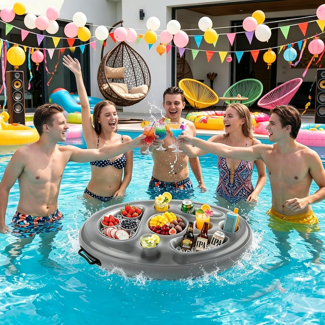 Morofme Getränkehalter Pool, 2 in1 Snackhalter Aufblasbarer Getränkehalte 8 Löcher Grosse Kapazität,