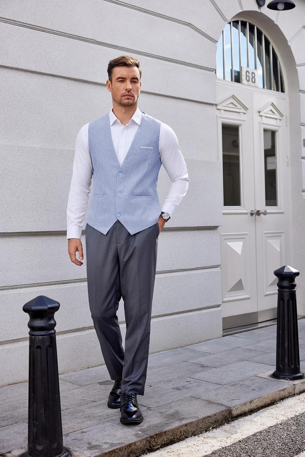 COOFANDY Weste Herren Anzug mit Taschen Anzugweste Gilet Casual Hochzeitsweste V-Ausschnitt Business