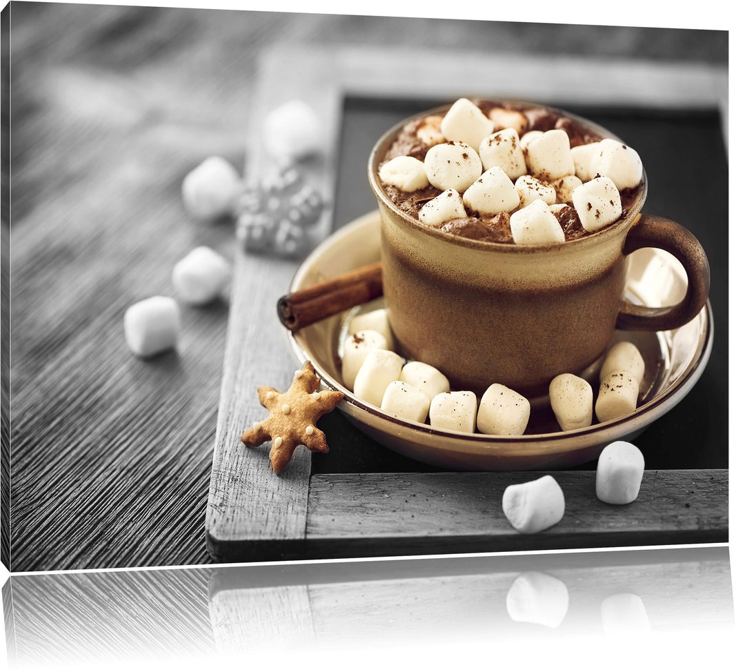 Pixxprint Kakaogetränk mit Marshmallows als Leinwandbild | Grösse: 100x70 | Wandbild| Kunstdruck | f