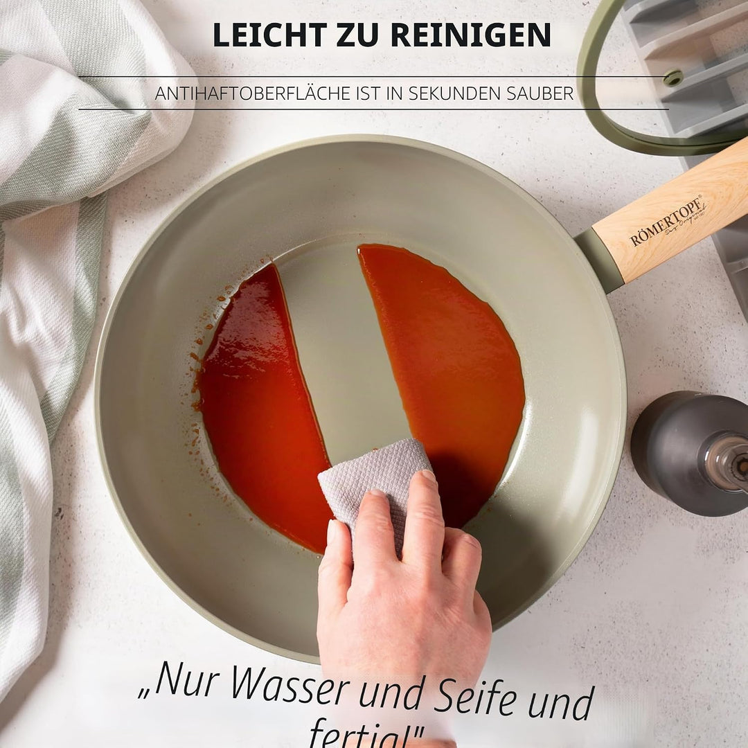 Romertopf Wok 28 cm mit Glasdeckel, 3,52 l Fassungsvermögen, Aluminium mit Keramik Antihaftbeschicht