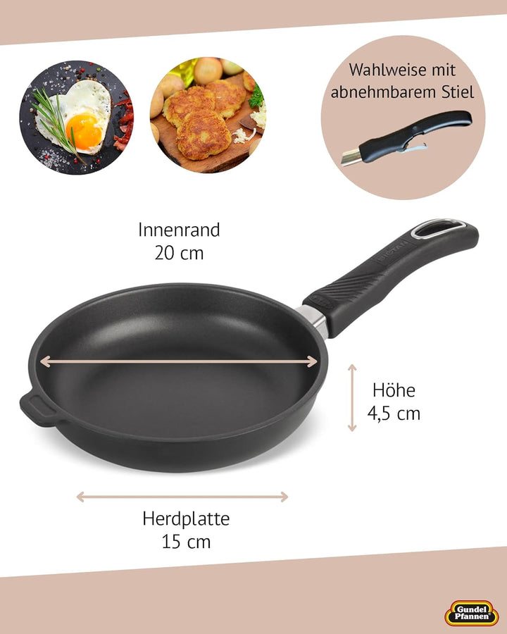 Original Gundel GUSS-BRATPFANNE flach, Ø 20 cm, Höhe 4,5 cm, kleine Pfanne BIOTAN-Oberfläche, PFOA-f