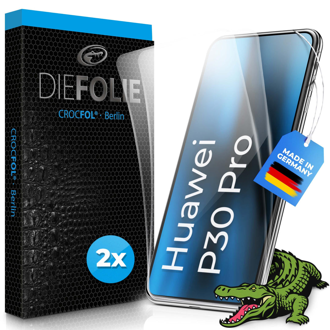 Crocfol Schutzfolie vom Testsieger [2 St.] kompatibel mit Huawei P30 Pro - selbstheilende Premium 5D