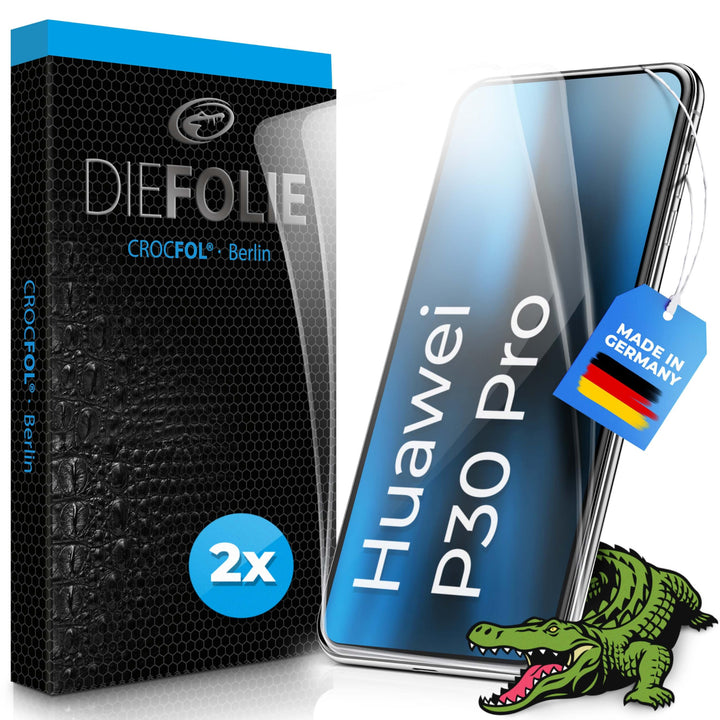 Crocfol Schutzfolie vom Testsieger [2 St.] kompatibel mit Huawei P30 Pro - selbstheilende Premium 5D