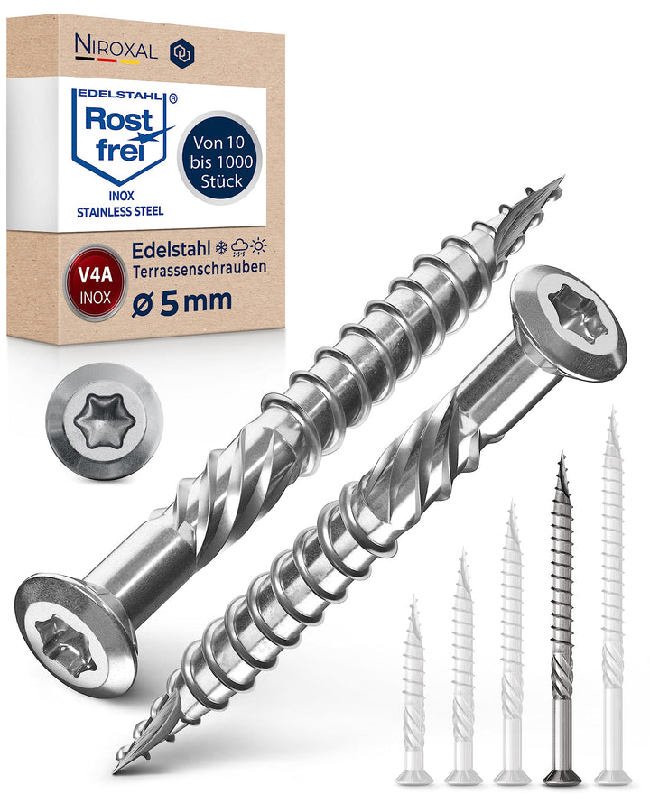 Terrassenschrauben 5x70 Edelstahl A4 Linsenkopfschrauben Torx Schrauben 5mm stark 100 Stück Holzschr