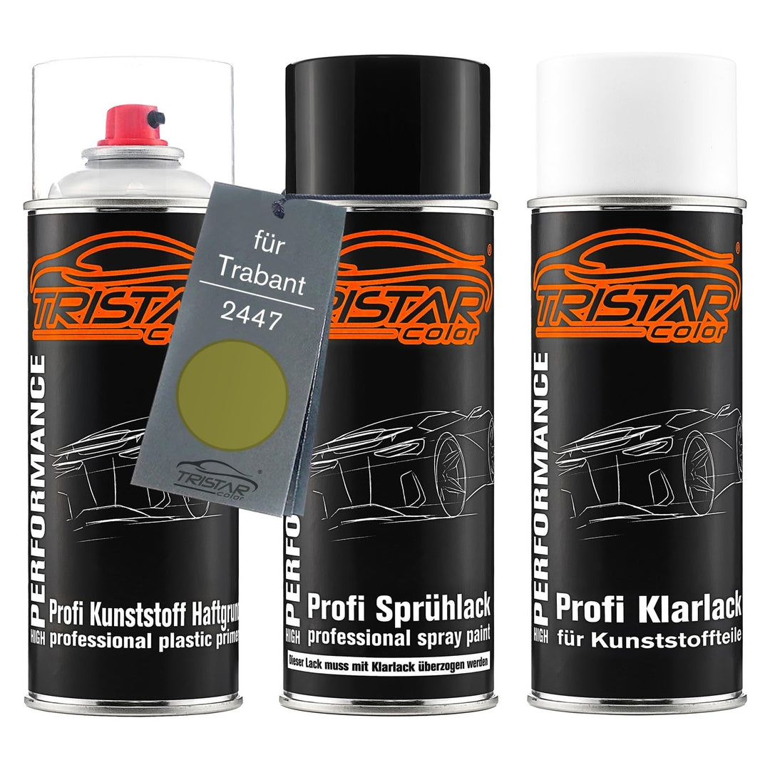 TRISTARcolor Autolack Spray Set Kunststoff für Trabant 2447 Panamagrün | Sprühdosen-Set für Stosssta
