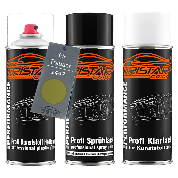 TRISTARcolor Autolack Spray Set Kunststoff für Trabant 2447 Panamagrün | Sprühdosen-Set für Stosssta