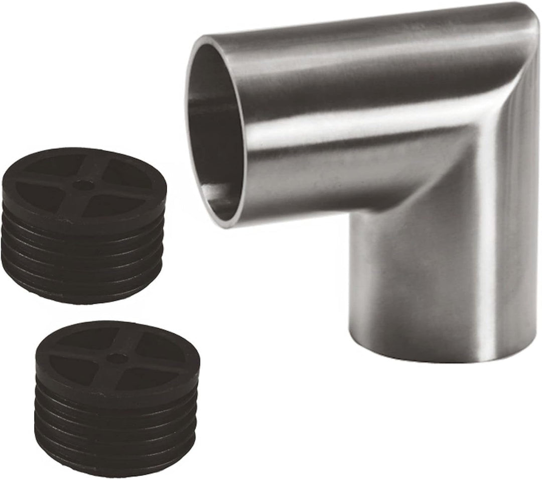 4 x Edelstahl Rundbogen 90° eckig inkl. 2 Adapter für Holzhandlauf Ø 42 mm 4 Eckverbinder 90°, 4 Eck