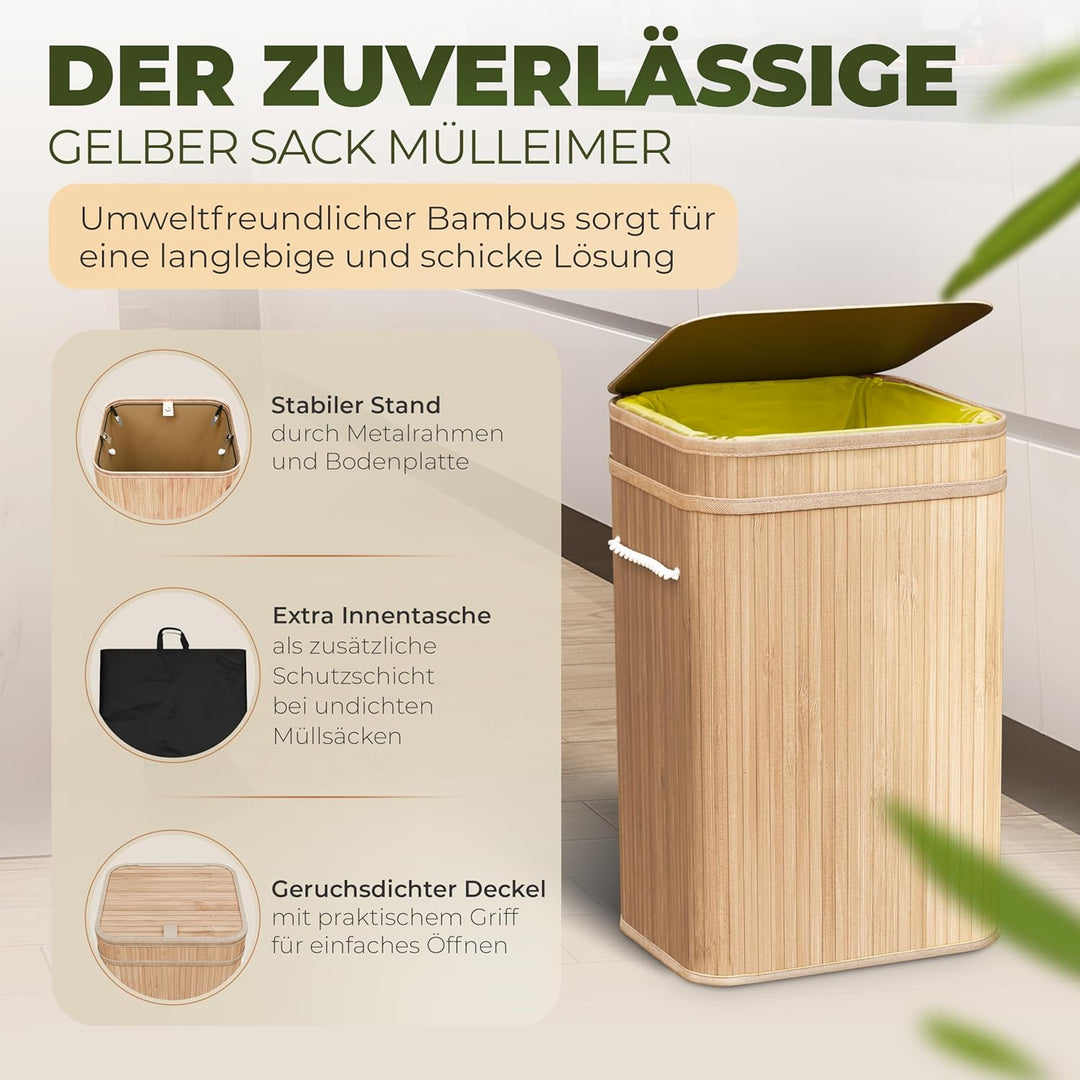 Müllsackständer gelber Sack Mülleimer schön aus Bambus inkl. waschbarer Innentasche - Gelber Sack Be