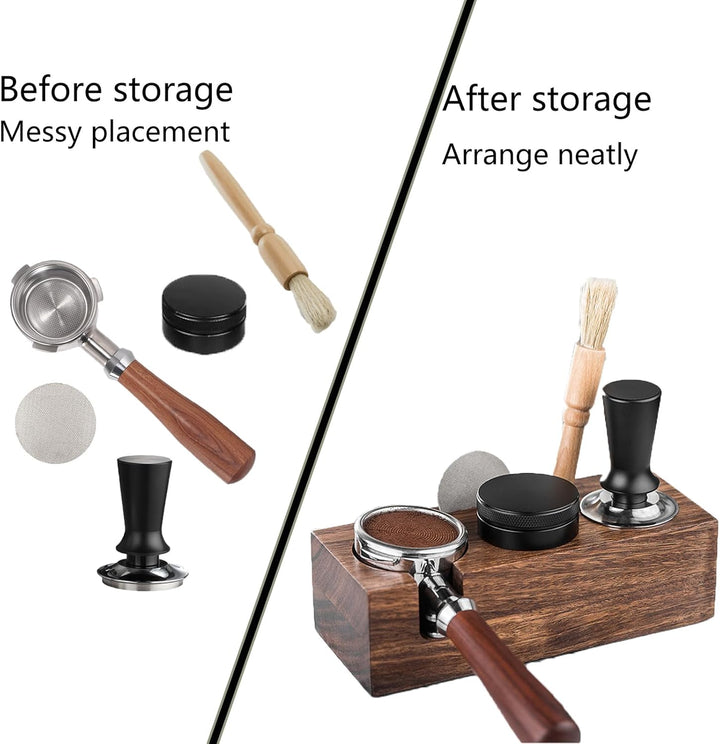 Tamperstation, Espresso Station aus Walnussholz für 58mm Tamper/Distributor und Siebträger, 3in1 Tam