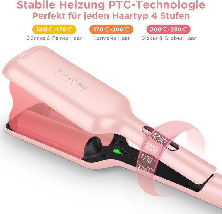 2 Fässer Meerjungfrau Welleneisen für haare - 32MM Lockenstab Grosse Locken - 4 Einstellbarer Temper