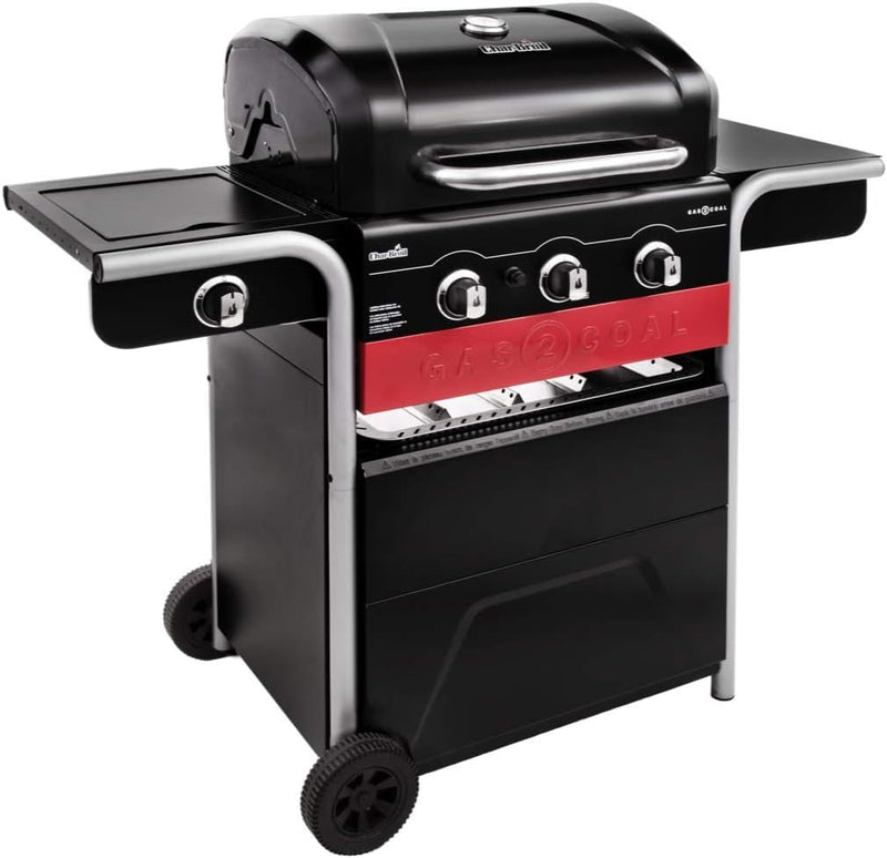 Char-Broil 140 721 Gas2Coal 330 Hybrid Grill - 3 - Brenner Gas & Kohlegrill mit Seitenbrenner, Schwa