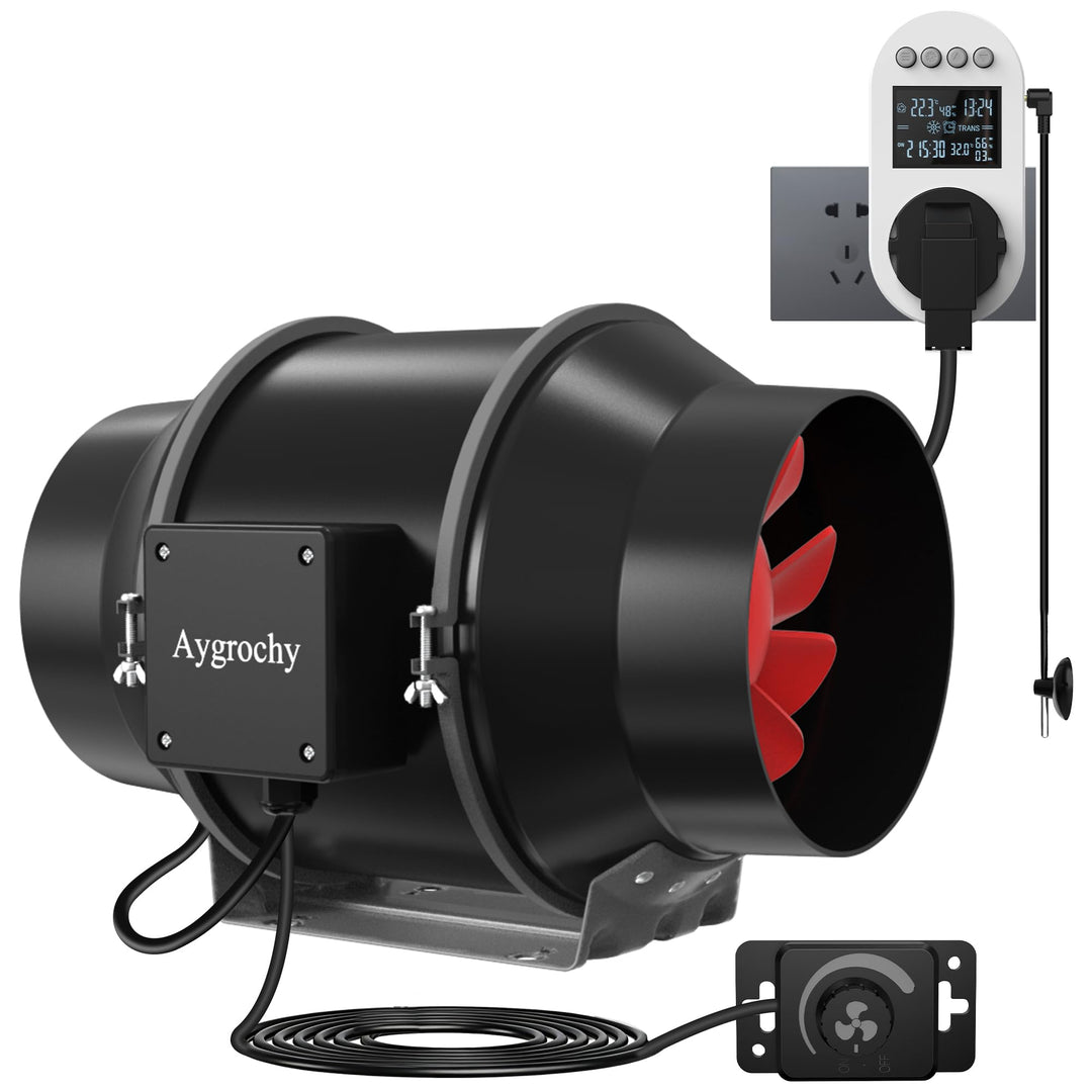 Aygrochy Rohrventilator 125mm, Rohrlüfter 416 m³/h, mit Smart Steuerung, Feuchtigkeitssensor & Timer