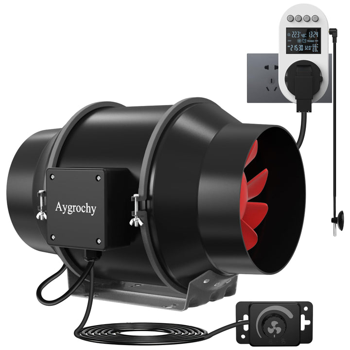 Aygrochy Rohrventilator 125mm, Rohrlüfter 416 m³/h, mit Smart Steuerung, Feuchtigkeitssensor & Timer