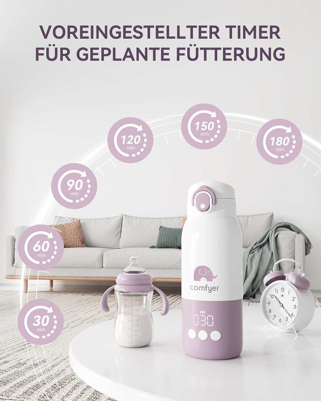 Tragbarer Flaschenwärmer Baby unterwegs für Baby, 12000mAh Akku, Schnelles Aufheizen 2 Min für Mutte