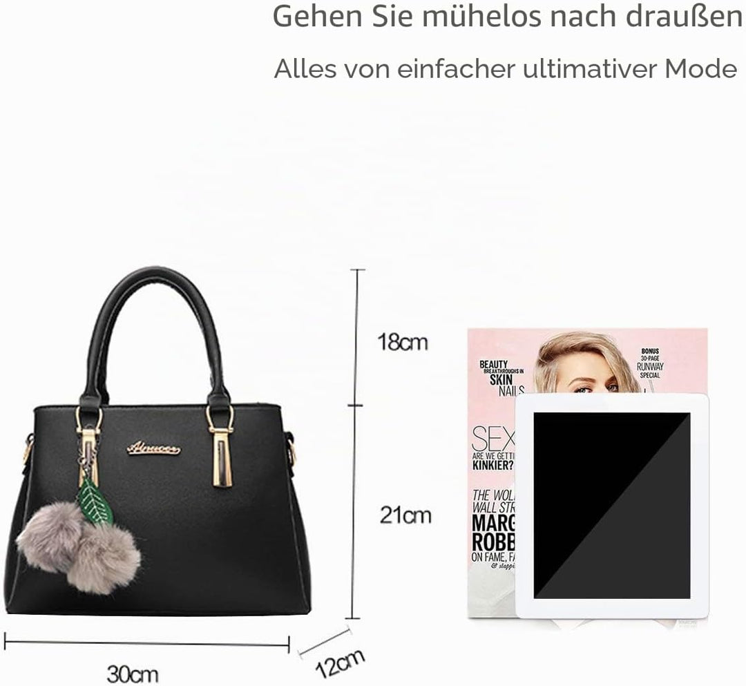 Nicole&Doris Neue PU-Leder beiläufige Art und Weise Handtasche Schultertasche Messenger Bag Schwarz,