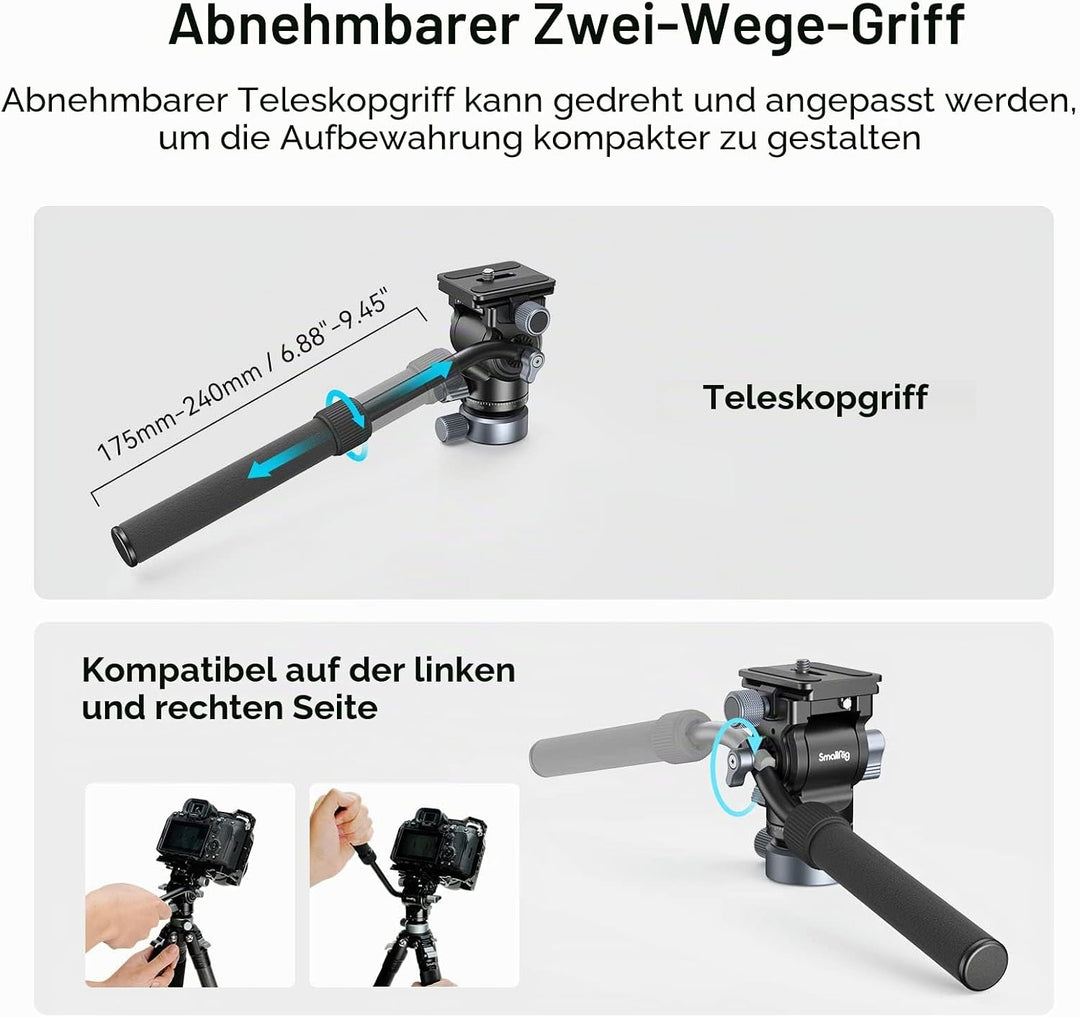 SMALLRIG Stativ Fluid Videokopf Video Head Mount Plate CH20 mit Schnellwechselplatte für Arca Swiss，