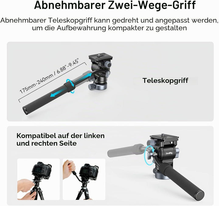 SMALLRIG Stativ Fluid Videokopf Video Head Mount Plate CH20 mit Schnellwechselplatte für Arca Swiss，