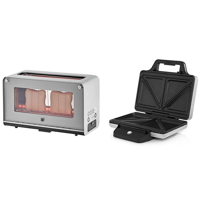 WMF Lono Toaster Glas mit Brötchenaufsatz, 2 Scheiben, XXL & Lono Sandwich Maker, Sandwichtoaster, f