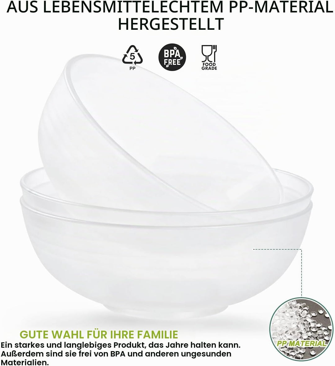 Unzerbrechliche grosse Müslischalen – 2,25 l Kunststoff leichte Salat,Obstschalen–spülmaschinen- und