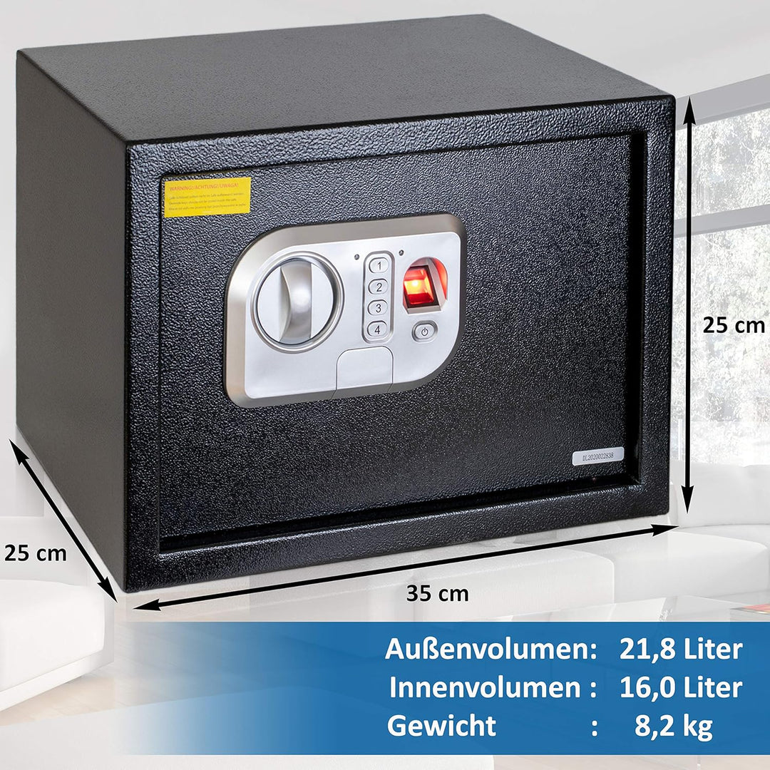 Anadol Tresor Deluxe, Elektronischer Safe mit Zahlenschloss, Fingerabdruck Sensor, Doppelbolzen Verr