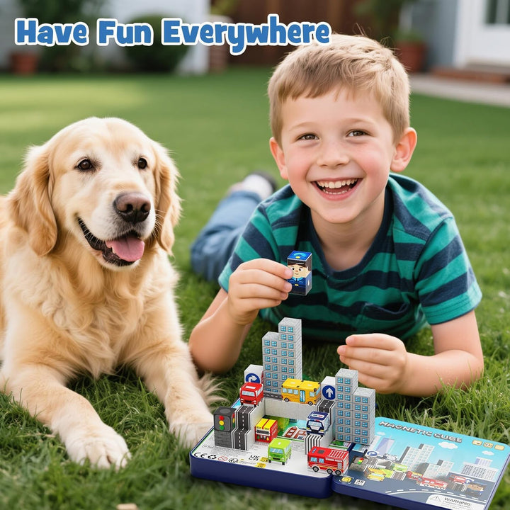 Magnetische Bausteine Stadtverkehr Set, Reisespielzeug für Kinder STEM Spielzeuge Reise Lerngeschenk