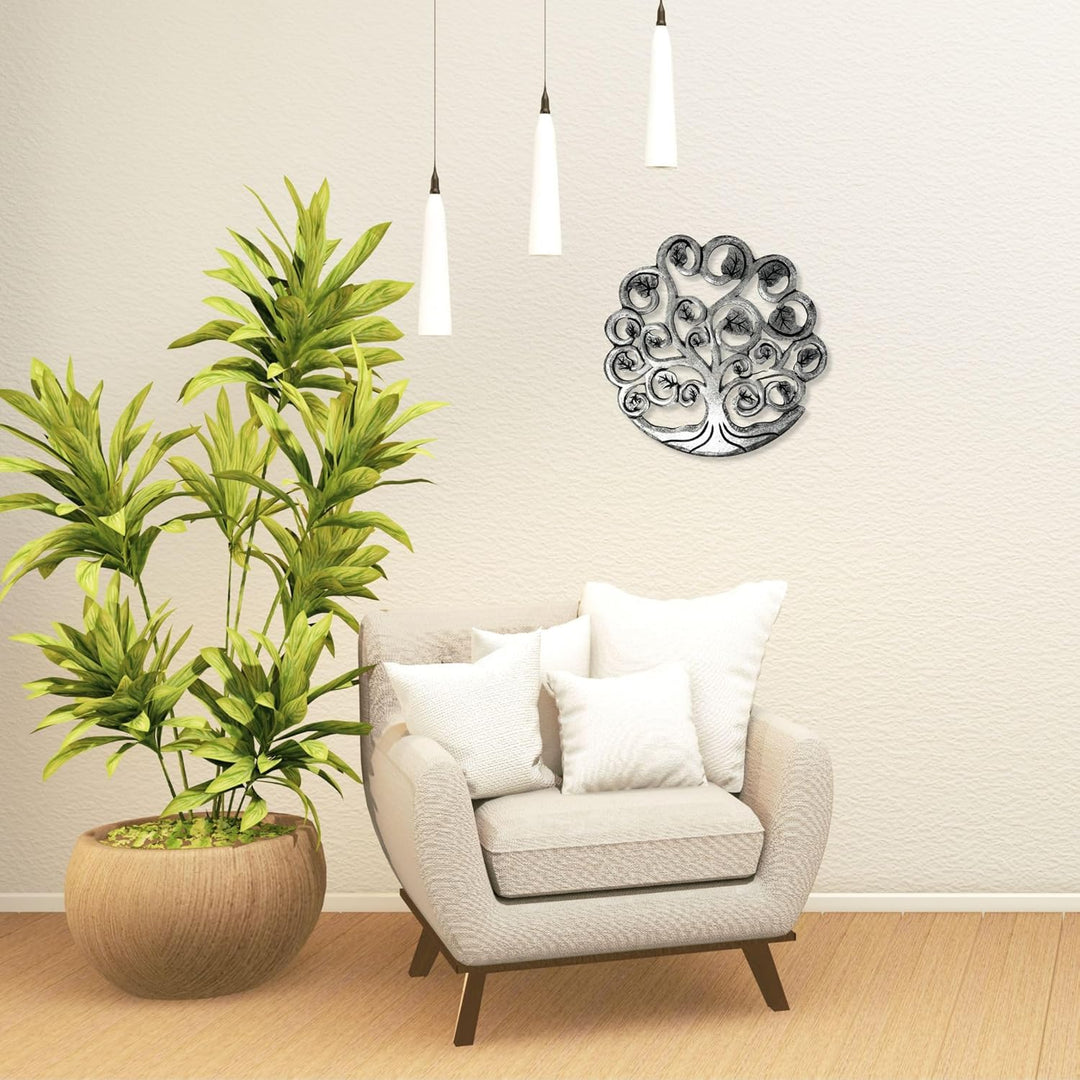 Trintura Baum des Lebens Wanddeko Holz 30cm Silber, Lebensbaum Holz Wandbild Lebensbaum Deko - Hochw
