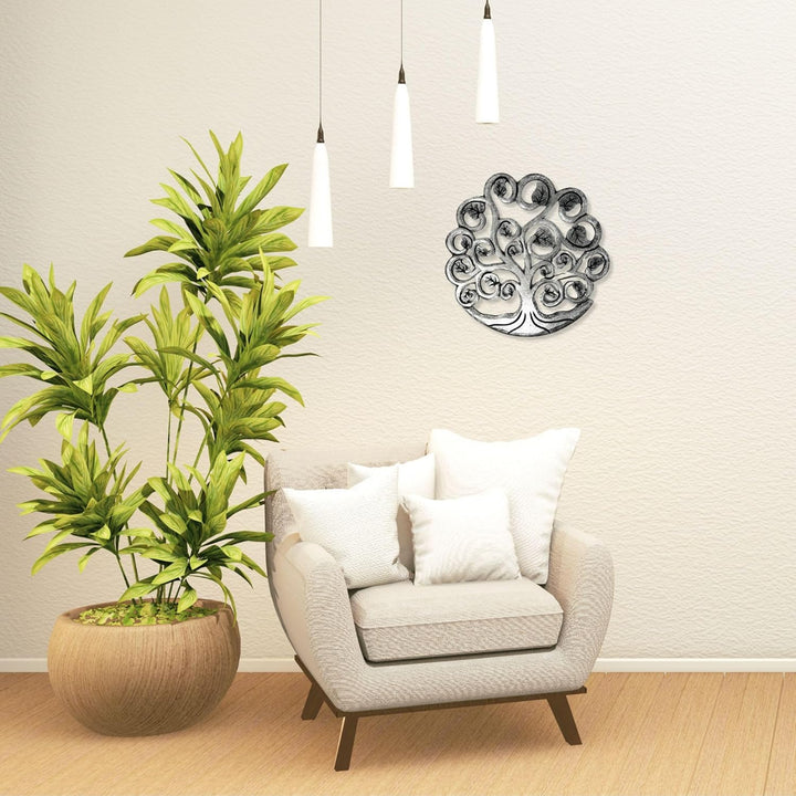 Trintura Baum des Lebens Wanddeko Holz 30cm Silber, Lebensbaum Holz Wandbild Lebensbaum Deko - Hochw