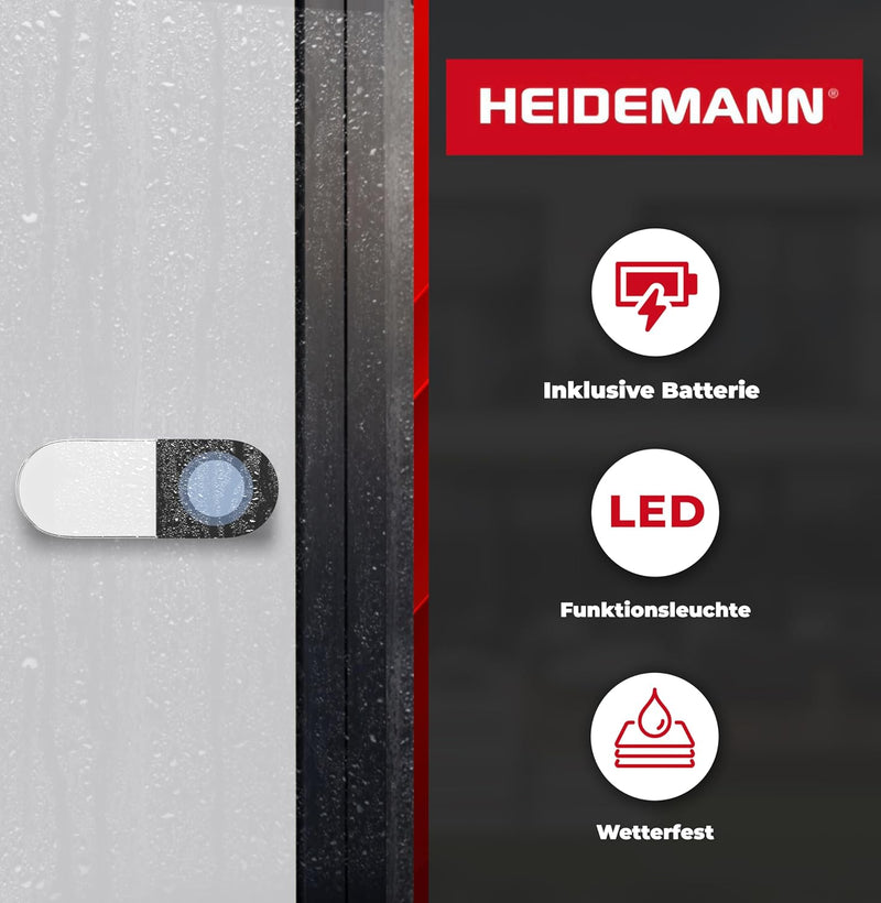 Heidemann Funkklingel-Set Blackline - erweiterbar - hohe Reichweite - Funk Klingel mit LED - 2 Empfä