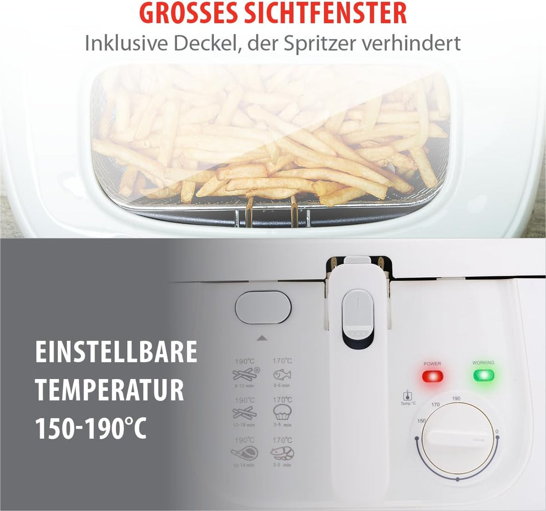 alpina Friteuse 2,5L DF-165 - Friteuse mit Fett 1800W - Einstellbare Temperatur bis 190°C - für 2 bi